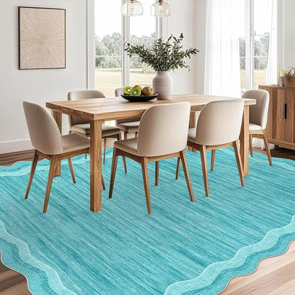 Garvee Scalloped 9x12 Area Rugs for Living Room Large Washable Rugs | Neutral Solid Rug Stain Resistant Non Slip Floor Mat Carpet Indoor Accent Rug for Bedroom Dining Room Playroom Home Decor