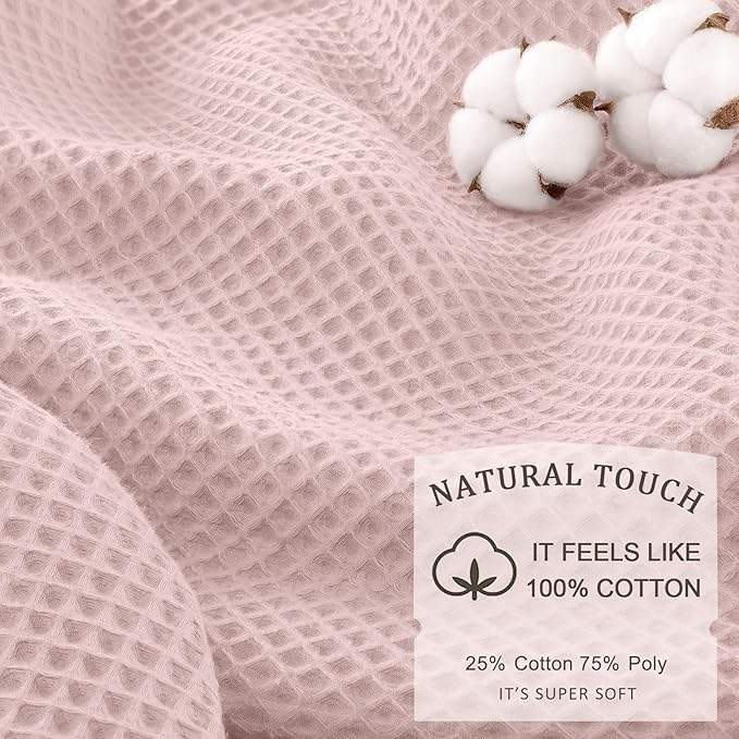Waffle Weave Shower Curtain - Blush Pink Cotton Fabric Texture Heavyweight Shower Curtains for Bathroom,Washable,72Wx72L