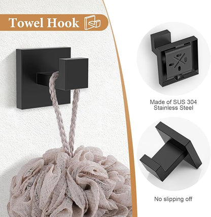 TURS 5-Piece Bathroom Hardware Set Matte Black Towel Bar Set Bath Towel Holder Sets SUS 304 Stainless Steel Wall Mounted Towel Rack Sets for Bathroom.