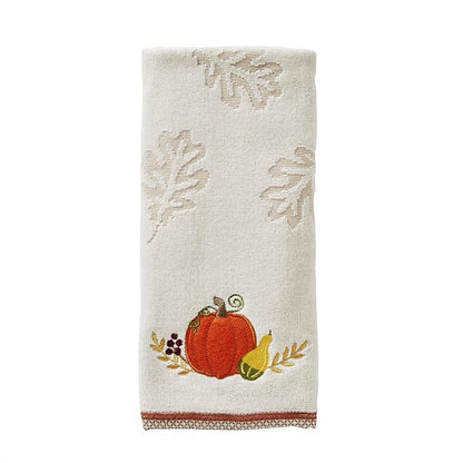 SKL Home by Saturday Knight Ltd. Traditional Pumpkin Hand Towel, Tan | 100% Cotton. Soft & absorbent leaf jacquard with embroidery. Great for the bathroom, kitchen or bar & holiday gifting.
