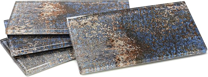 Glass Subway Tile 3x6 Inch Antique Blue Tiles for Kitchen Backsplash Bathroom Accent Wall Glass Mosaic Tile (Pack of 20)