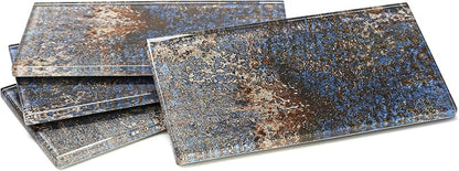 Glass Subway Tile 3x6 Inch Antique Blue Tiles for Kitchen Backsplash Bathroom Accent Wall Glass Mosaic Tile (Pack of 20)
