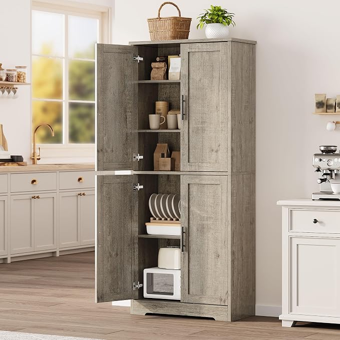 Garvee Kitchen Pantry Cabinet, 70 Inch Tall Storage Cabinet | with Doors and Adjustable Shelves, Freestanding Wooden Classic Cupboard for Living Room, Dining Room, Bathroom