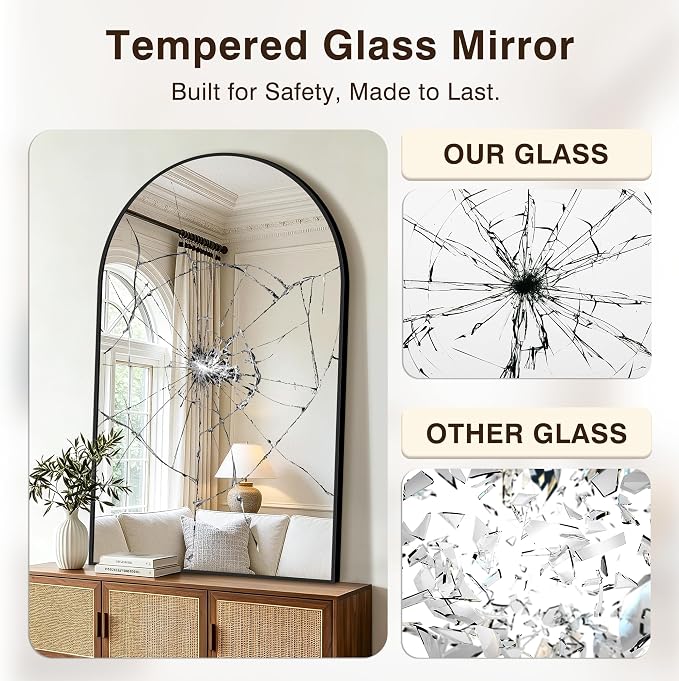 Arched Bathroom Vanity Mirror for Over Sink, 55”x35”, Black | HD Tempered Glass, Anti-Rust Metal Frame, Hanging or Leaning, Wall Mirrors for Bathroom Sink, Bedroom, Living Room, Entryway