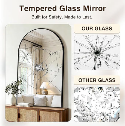 Arched Bathroom Vanity Mirror for Over Sink, 55”x35”, Black | HD Tempered Glass, Anti-Rust Metal Frame, Hanging or Leaning, Wall Mirrors for Bathroom Sink, Bedroom, Living Room, Entryway