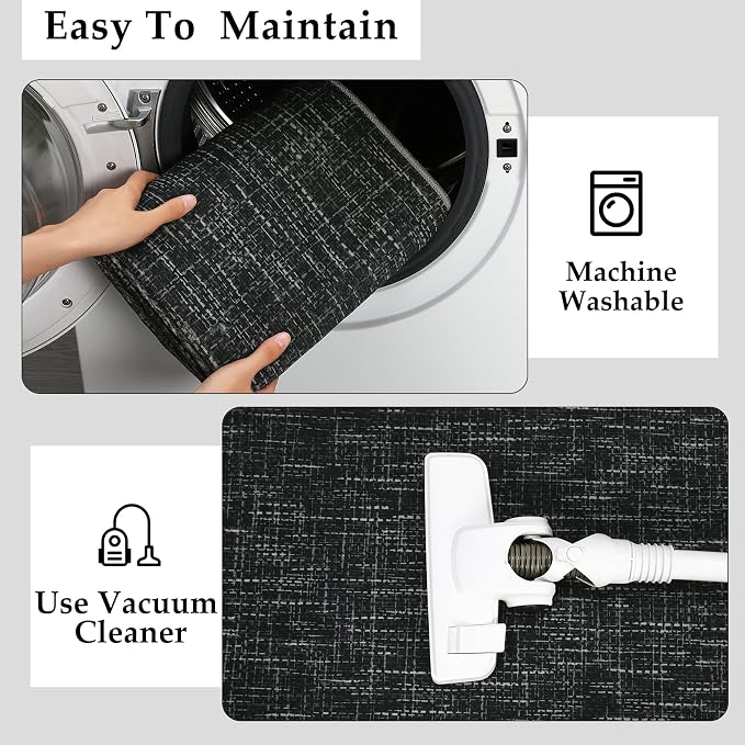 Garvee Modern 5x7 Rugs for Entryway Solid Color Washable Area Rugs, Black | Rubber Backing Neutral Textured Non Shedding Stain Resistant Low Pile Foldable Soft Rug for Bedroom Nursery Living Room