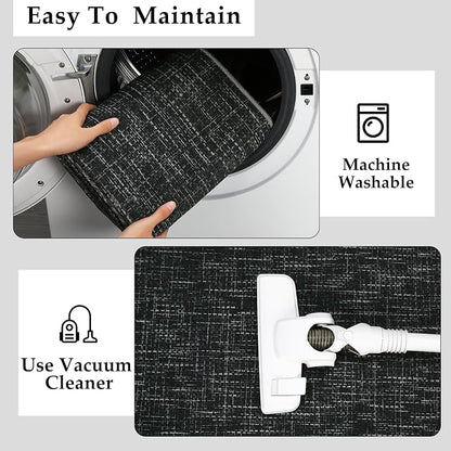 Garvee Modern 4x6 Rugs for Entryway Solid Color Washable Area Rugs, Black | Rubber Backing Neutral Textured Non Shedding Stain Resistant Low Pile Foldable Soft Rug for Bedroom Nursery Living Room