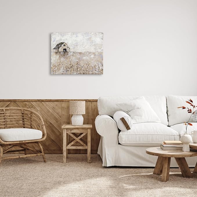 White Barn Distressed Landscape, 24 x 30 Inch Canvas Wall Art | Stupell Industries · By Britt Hallowell · Ready to hang · Rustic farmhouse charm for any room · Made in USA