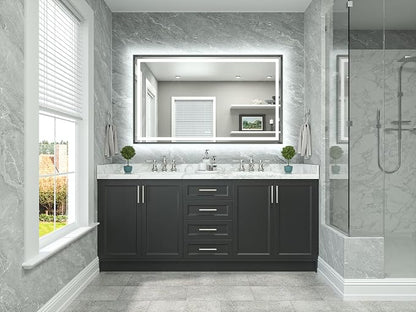 60 x 36 Bathroom LED Mirror Brushed Gunmetal Gray/Off‑Black Frame Frontlit & Backlit Vanity Mirror Anti-Fog Stepless Dimmable 3 Colors White/Warm/Natural Wall-Mounted