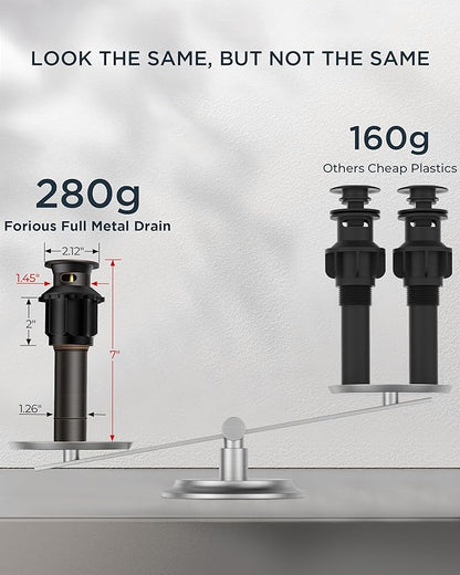 FORIOUS Oil Rubbed Bronze Bathroom Faucets 3 Hole, 8 in Widespread Bathroom Sink Faucet Bronze with Pop Up Drain, 3 Piece Vanity Faucet ORB with 24" CUPC Supply Hoses, 6" to 10" Sink Restroom Remodel