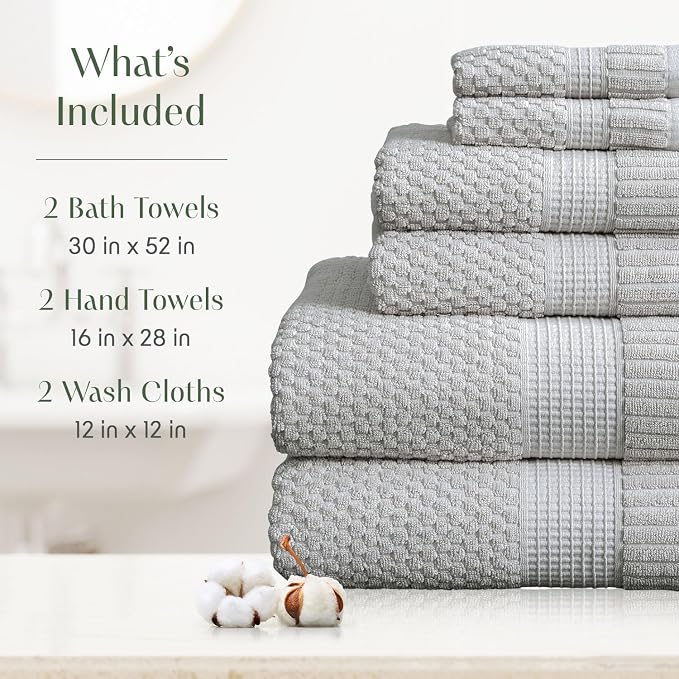 100% Cotton 6 Piece Bath Towel Set | Grey Towels | Oeko‑TEX Standard 100 | Soft & Absorbent, Quick‑Dry | Trinity Collection - Quiet Grey
