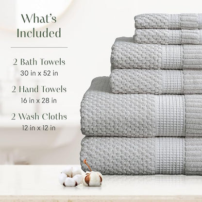 100% Cotton 6 Piece Bath Towel Set | Grey Towels | Oeko‑TEX Standard 100 | Soft & Absorbent, Quick‑Dry | Trinity Collection - Quiet Grey