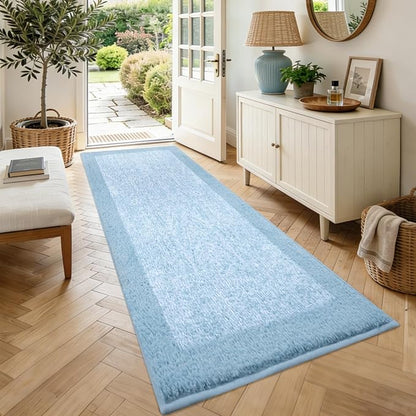 80x24 Large Bathroom Rugs Washable Non Slip, Light Blue Bath Mat for Bathroom Floor Tub, Soft Absorbent Quick Dry Mats for Shower, Bathtub,Home Decor