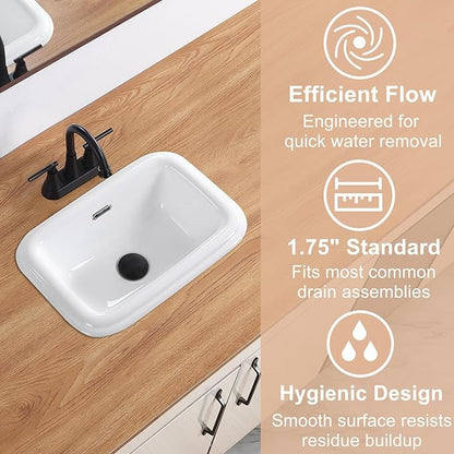 Bathroom Vessel Sink 18 Inch Small Drop In Bathroom Sink Rectangular Semi Recessed Sinks with Overflow White Ceramic Small Vanity Sinks for Tiny Bathrooms