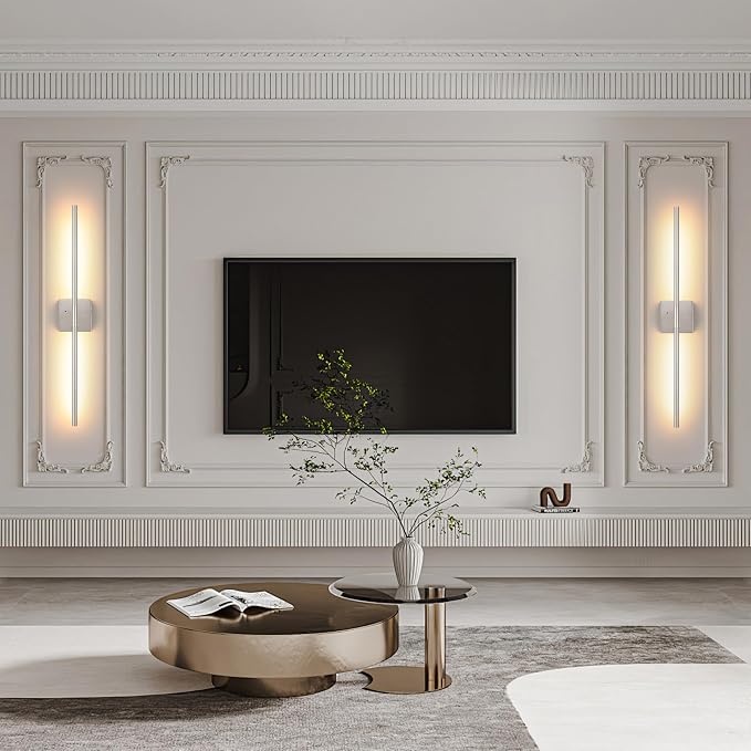 Morauroral 36 Inch Battery Operated Wall Sconces Set of 2, Dimmable Battery Wall Sconce with Remote Control, Sand-Nickel LED Rechargeable Sconces, Modern Wireless Wall Lights for Bedroom, Living Room