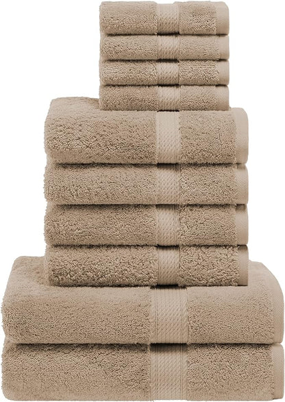 Superior Egyptian Cotton Ultra Plush & Absorbent, 10 Piece Set, Latte | Quick Dry, Soft Luxury Towel Set, Bath Essentials, Guest Bath, Spa, 2 Bath, 4 Hand, 4 Face Towels, Madeline Towels