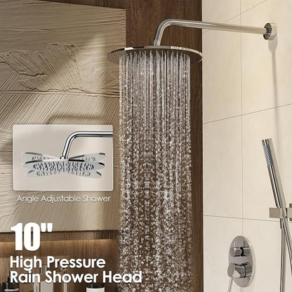 Gabrylly Shower System, 10" Wall Mounted Shower Faucet Set, Chrome | Rain Shower Head with Handheld Spray Combo, All Metal Rainfall Shower Head Complete Set Shower Mixer Valve for Bathroom