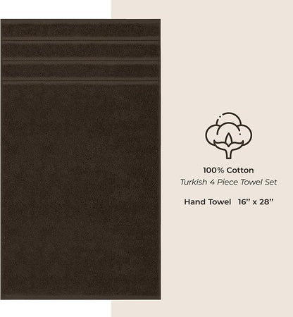 American Soft Linen Luxury Hand Towels for Bathroom, 600 GSM Heawy Weight 16x28 Size 100% Cotton Turkish 4 Piece Hand Face Towel Set, Brown Hand Towels