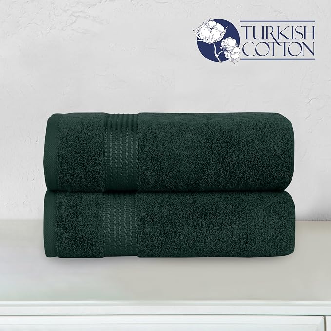 Elegant Comfort Premium Turkish Cotton 2 Pack Bath Towel Set - 27 x 54 inch, Luxurious Hotel Spa Quality 100% Turkish Cotton 2PC Bath Towel Set - Highly Absorbent - Soft Bathroom Towels, Hunter Green