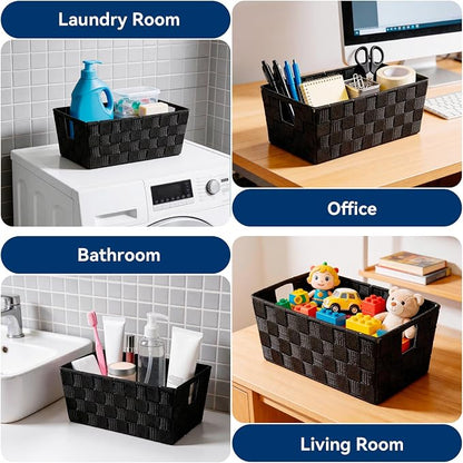 Whitmor Small Woven Storage Baskets for Shelves - Decorative Organizer Bins with Metal Structure, Versatile Shelf Storage Solution for Home Organization & Closet (Black)