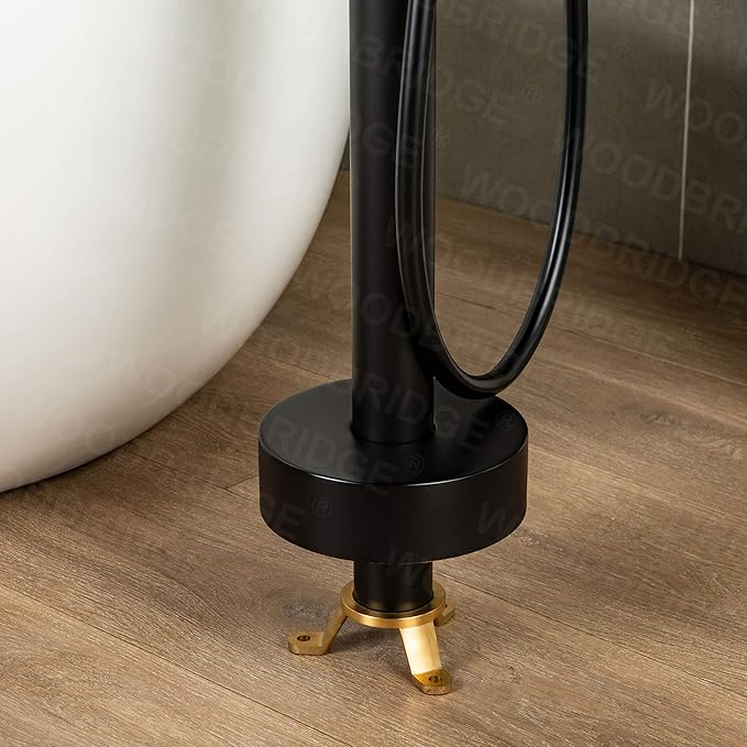 Woodbridge Contemporary Single Handle Floor Mount Freestanding Tub Filler Faucet with Hand Shower in Matte Black Finish,F0006MBRD