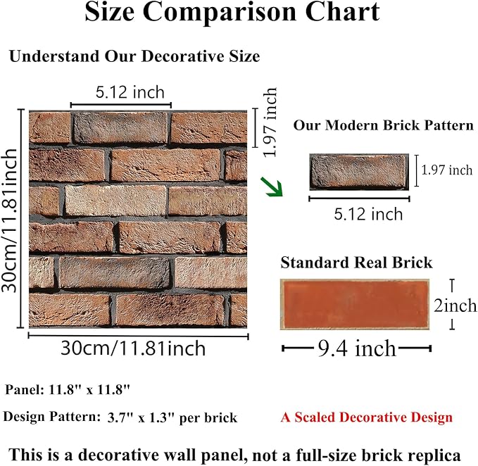 3D Wall Panels Peel and Stick, 10Pcs Brick Textured PVC Brick Panels | 11.81*11.81 Inch, Waterproof, Self-Adhesive Wall Tiles, for Accent Walls, Kitchen, Bathroom, Bedroom & Office Decor