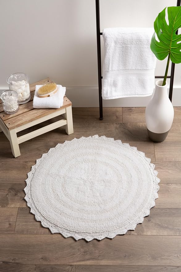 DII Crochet Collection Reversible Bath Mat, Round, 27.5" Diameter, White
