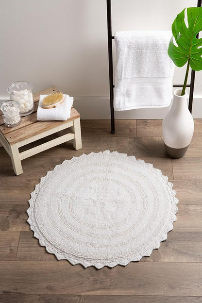 DII Crochet Collection Reversible Bath Mat, Round, 27.5" Diameter, White