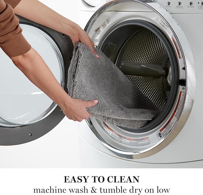 MARTHA STEWART Drylon Microfiber Bath Rug - 1 Piece, Ultra Soft Plush, Non-Slip, Thick, Washable Bathroom Rugs, Home Decor Accessories, Household Essentials, Large Bath Mat, 21" x 34", Dark Gray