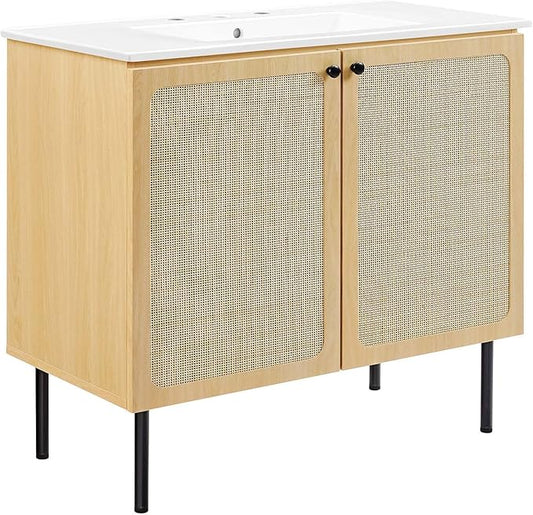 Modway EEI-6697-OAK-WHI Chaucer 36" Bathroom Vanity, Oak White