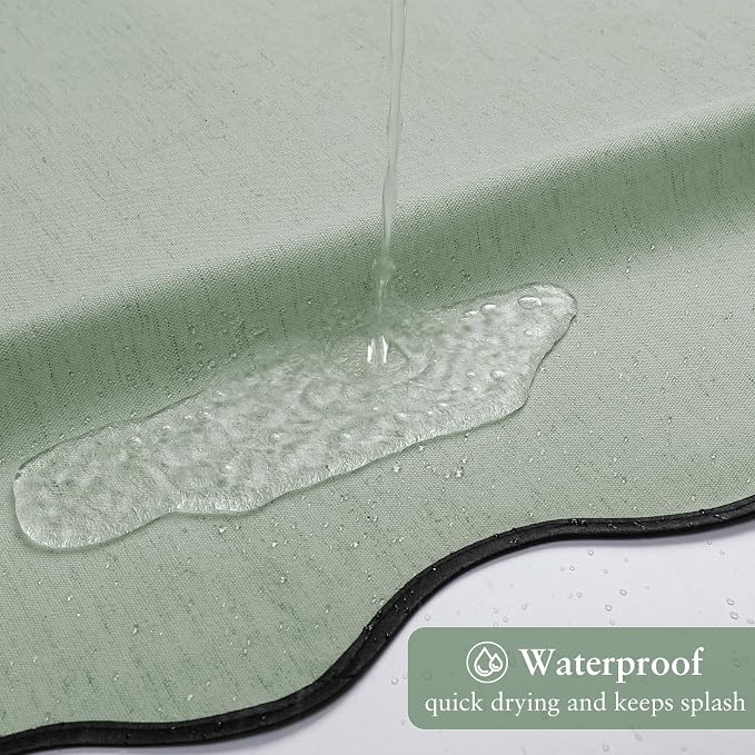 Linen Scallop Shower Curtain with 12 Hooks, Waterproof, 72x72, Sage Green | Waterproof Heavy Duty Thick Fabric with Black Border, Neutral Boho Farmhouse Bathtub Shower Curtain