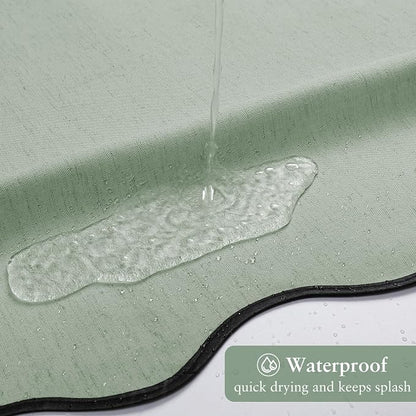 Linen Scallop Shower Curtain with 12 Hooks, Waterproof, 72x84, Sage Green | Cute Washable Heavy Duty Thick Fabric with Black Border, Neutral Modern Farmhouse Boho Décor