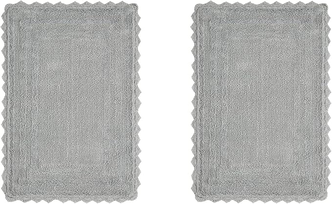 Better Trends Lilly Crochet Collection 100% Cotton 2 Piece Set (17" x 24" | 17" x 24") Bath Rug Set in Gray