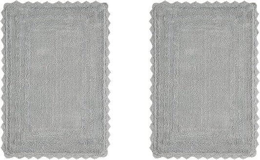 Better Trends Lilly Crochet Collection 100% Cotton 2 Piece Set (17" x 24" | 17" x 24") Bath Rug Set in Gray