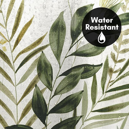 Americanflat 71x74 Botanical Shower Curtain - Water-Resistant Long Shower Curtain with Durable Metal Grommets and 12 Hooks - 100% Polyester - Ivory, Muted Yellow and Green Bathroom Curtains