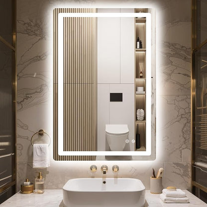 36x24 LED Bathroom Vanity Mirror with Lights, Anti-Fog, Dimmable | Front & Backlit with 3 Color Modes and Memory, 5mm Shatterproof Glass, Plug-in or Hardwired, Horizontal or Vertical
