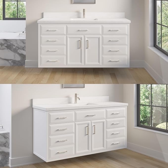 Capri III 60" Single Sink Bathroom Vanity With Stealth Organizer, Solid Wood Bathroom Cabinet with Engineered Stone Countertop & Backspalsh, Soft Closing Door & Drawer, Pre-Assembled, White
