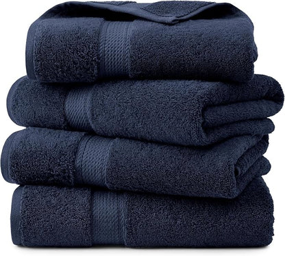 Superior Egyptian Cotton Plush & Absorbent, Bath Towel Set of 4, Navy Blue | Quick Dry, Soft Luxury Towel Set, Bath Essentials for Bathroom, Guest Bath, Spa, 4 Piece Bath, Madeline Towels