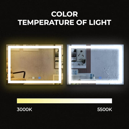 18x40 Inch Rectangular LED Bathroom Mirror with Lights Front and Backlit, 3 Color Modes, Touch Dimmer, Anti-Fog - Wall Mounted Vanity Mirror for Bathroom, Bedroom - Fab Glass and Mirror