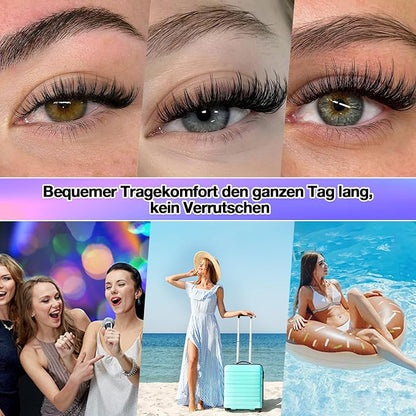 Lash Clusters Kit, DIY Cluster Eyelash Extensions 9‑16mm, 60D+80D+100D, 224pcs Fluffy D Curl Natural Lashes with Bond & Seal,Remover,Tweezers,Brush–Fake Cat Eye Individual Clusters