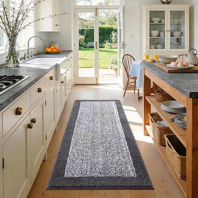 Long 2x4 Ft (48''x24'') Bathroom Rugs Bath Mat, Non Slip Washable Large Bath Mats for Bathroom, Soft Absorbent Quick Dry Bath Rugs Kitchen Runner Rug for Shower, Hallway, Laundry, Tub(Grey)