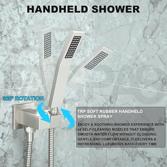 Brushed Nickel Shower System with 12-Inch Rain Showerhead and Handheld | Innovative air-injection technology for low pressure, high-flow rate up to 3.22 GPM ensuring powerful consistent stream