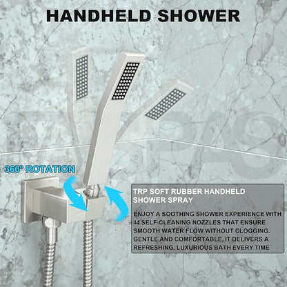 Brushed Nickel Shower System with 12-Inch Rain Showerhead and Handheld | Innovative air-injection technology for low pressure, high-flow rate up to 3.22 GPM ensuring powerful consistent stream