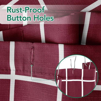 Fabric Farmhouse Shower Curtain-Cloth Extra Long Shower Curtains Bathroom | 72"Wx84"L Faux Linen Burgundy Grid Minimalist Simple Rustic Neutral Shower Curtain-Geometric Plaid Washable Hotel Quality