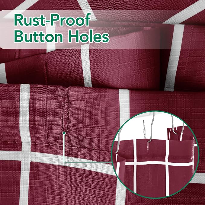 Fabric Shower Curtains for Bathroom-Cloth Modern Farmhouse Shower Curtain | 70"Wx72"L Burgundy Faux Linen Grid Minimalist Simple Neutral Guest Bathroom Decor-Textured Geometric Plaid Machine Washable