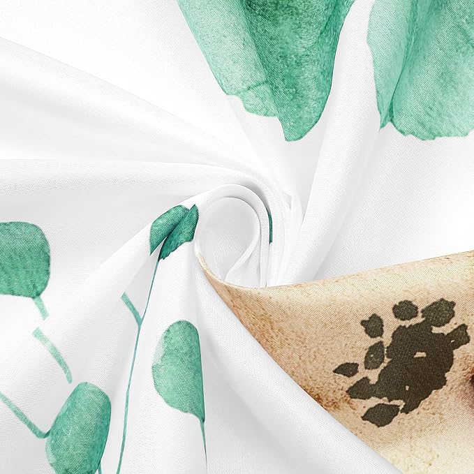 Mint Green Beige Watercolor Floral Fabric Shower Curtain, 72x72 | Waterproof Fabric, Modern Minimalist Floral Print, Machine Washable, Rustproof Grommets, for Bathroom