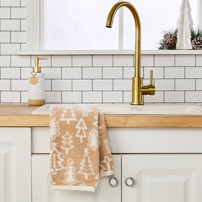 SKL Home Christmas/Winter Mod Tree Hand Towel Set-2pc, 100% Cotton, Tan | 500 GSM. Soft & absorbent. Reversible jacquard pattern. Great for the bathroom, kitchen or bar & holiday gift.