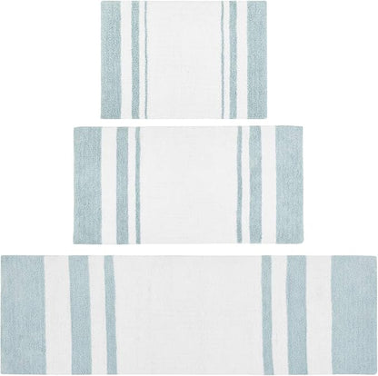 Madison Park Reversible Spa Cotton Bath Rug 100%-Cotton Striped Ultra Soft Water Absorbent, Fast Drying, Bath-Mats, Non-Slip Absorbent Quick Dry Mats for Tub, Shower Room, and Bathroom, 27x45, Aqua