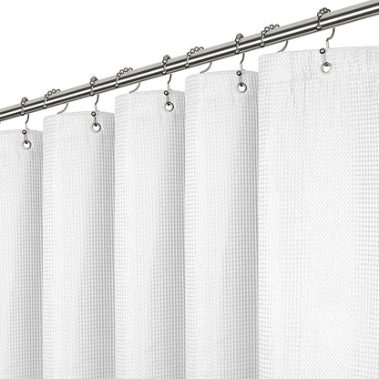 LiBa Waffle Weave Fabric White Shower Curtain, 72 W x 72 H Water Repellent & Heavyweight, Hotel Quality & Cloth Linen Shower Curtains Set and for Bathroom