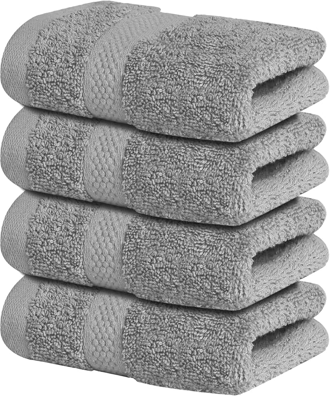 Infinitee Xclusives 100% Cotton Luxury Wash Cloths for Showering - 4 Pack | Washcloths [13x13] - Soft and Absorbent Face Towels for Bathroom Wash Clothes - Gym, Spa & Hotel Use